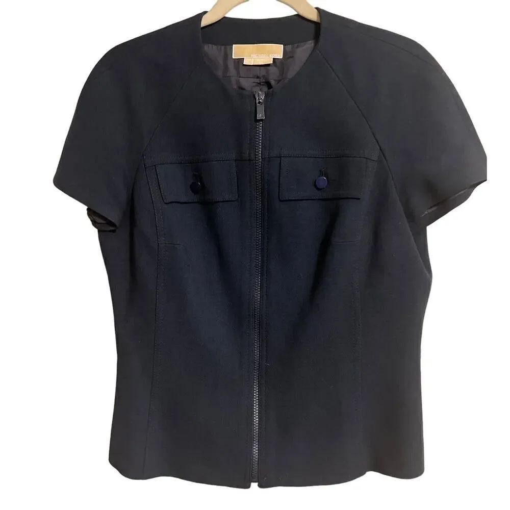 Michael Kors Virgin Wool Short Sleeve Zip Up Top Sz. 12
